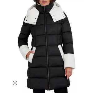 Women's Tahari Black & White Faux Fur Puffer Coat Size S